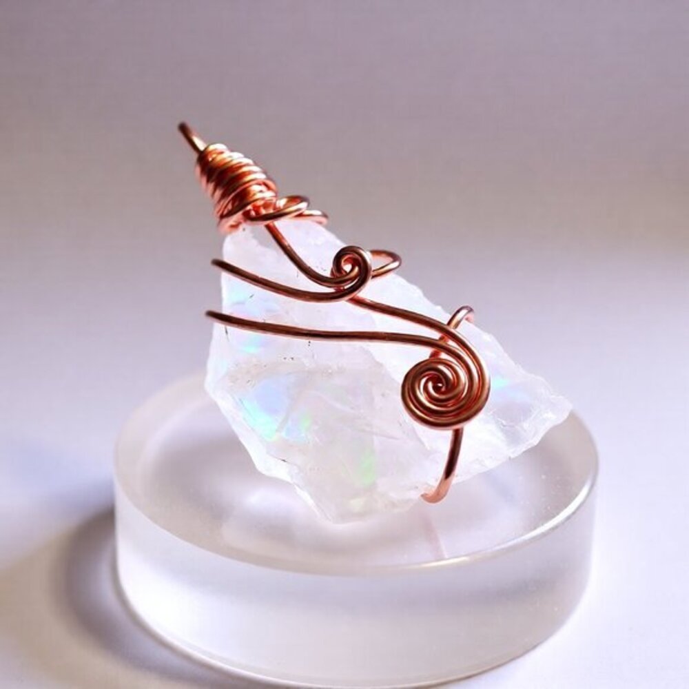 Handmade! Wire Wrapped Crystal Quartz Pendant - Unique Festival Bohemian Vibes